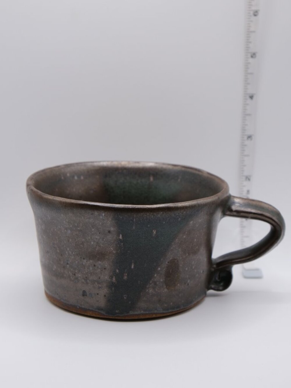 Handmade Ceramic Mug | Gas Kiln Fired | Brown with Dark Teal Stripe | Microwave